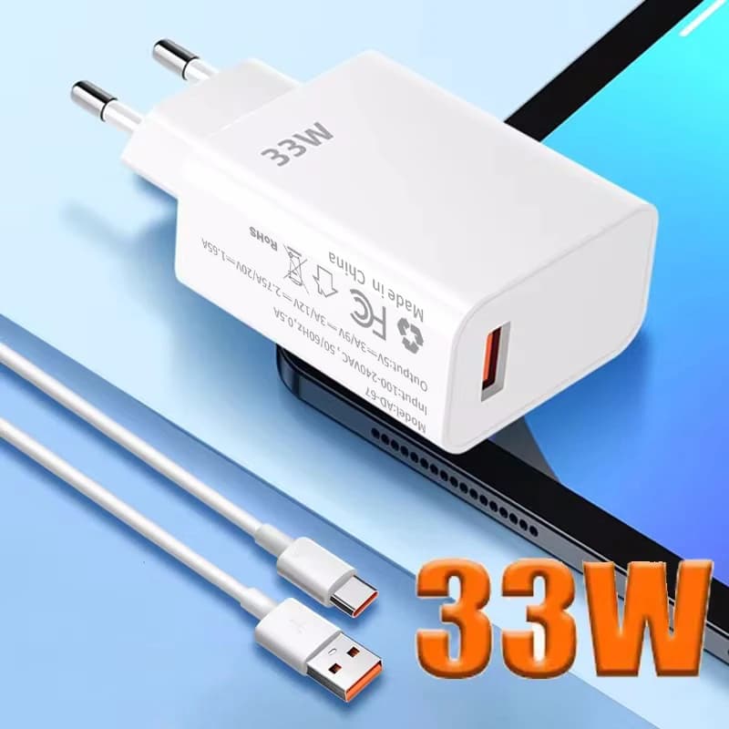 Caricatore rapido USB 33W QC 3.0 per Xiaomi 14/13/12/11/10 Ultra Redmi Note 12T/13 Pro/K60/K50 POCO F5 Adattatore di alimentazione spina UE/USA