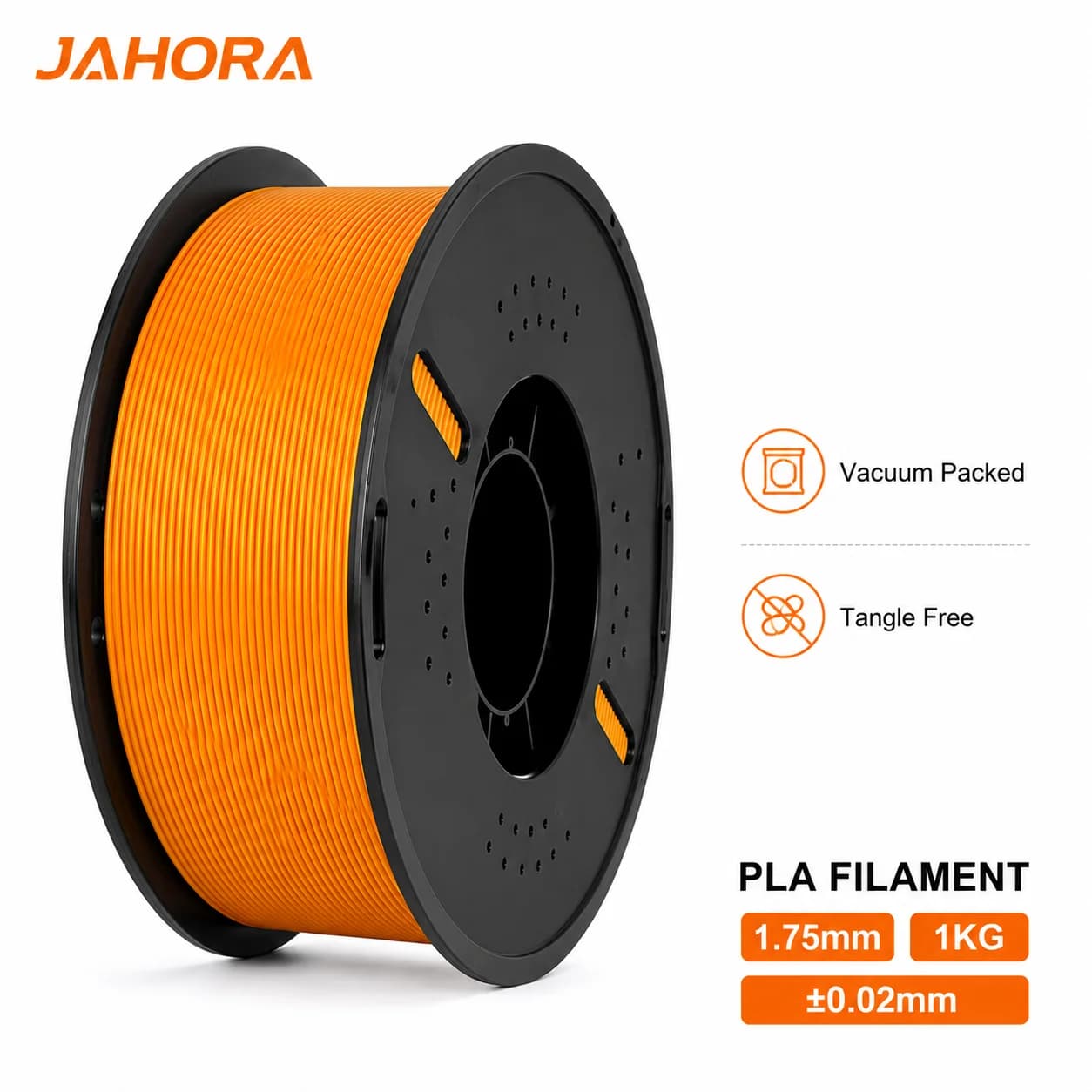 JAHORA PLA Filament Orange 1.75mm 1KG High Precision ±0.02mm Smooth Printing Vacuum Sealed for FDM 3D Printers