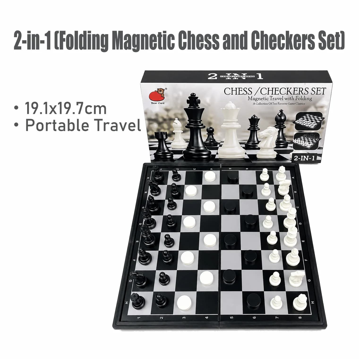 19.1x19.7cm 2 in 1 Folding Magnetic Chess Checkers Set Board Game Portable Travel Educational Puzzle Toy Gift for Kids Adults