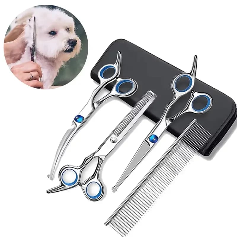 Forbici sicure per animali domestici - Cesoie ambidistree per toelettatura cani in acciaio inossidabile con testa rotonda sicura per rifinitura di precisione