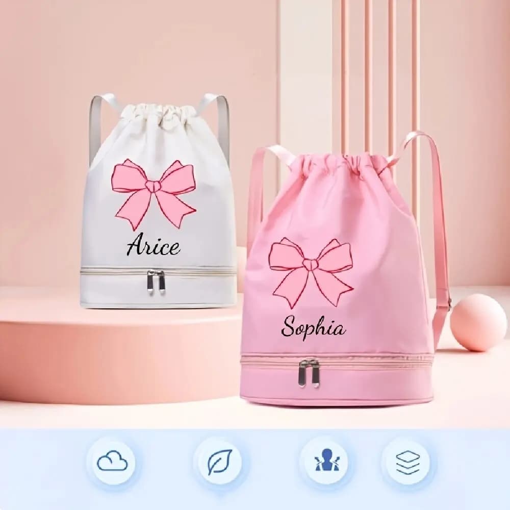 Custom Bow‑Print Polyester Drawstring Bag, Name/Number, Marathon Sports Sack for Basketball & Outdoor Activity Gear