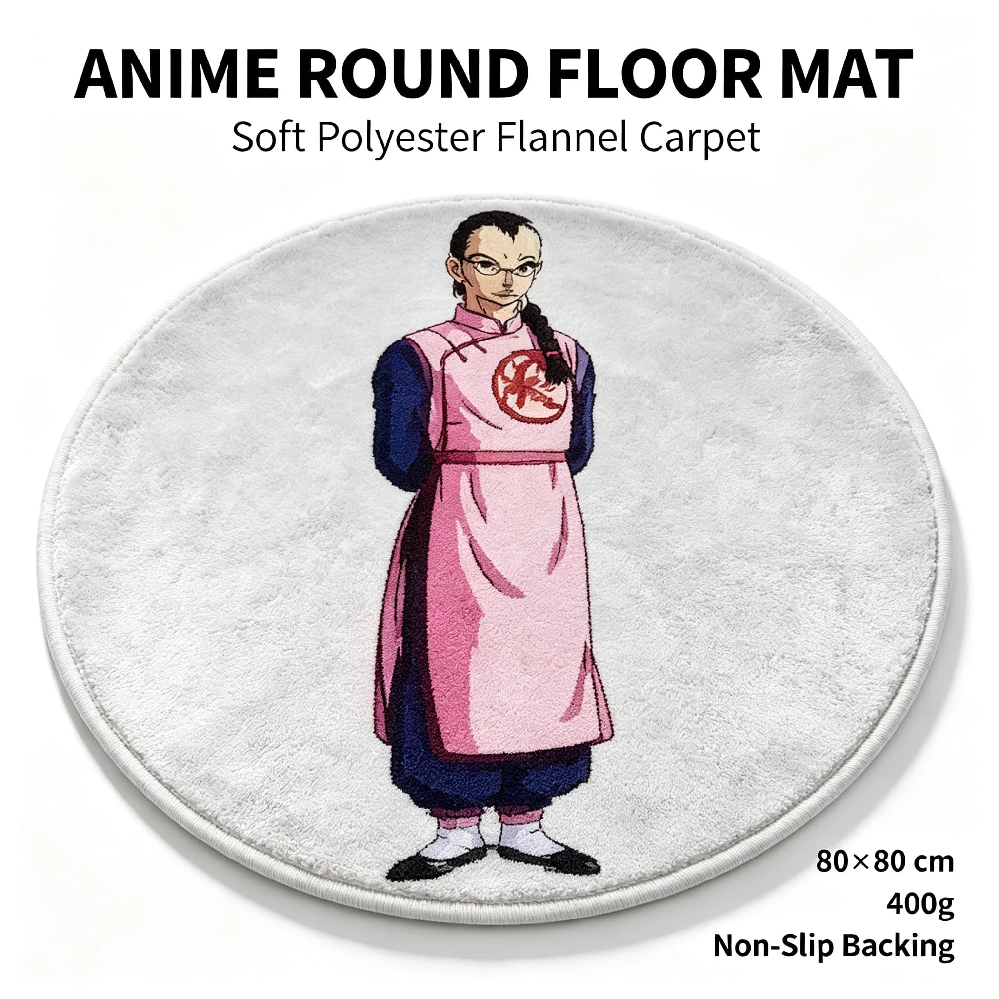 Dragon Ball Tao Pai Pai Anime Round Floor Mat Soft Polyester Flannel Non‑Slip Carpet 80×80cm Anti‑Slip Round Rug for Bedroom Living Room Gaming Room Home Decor Anime Fan Collectible Gift