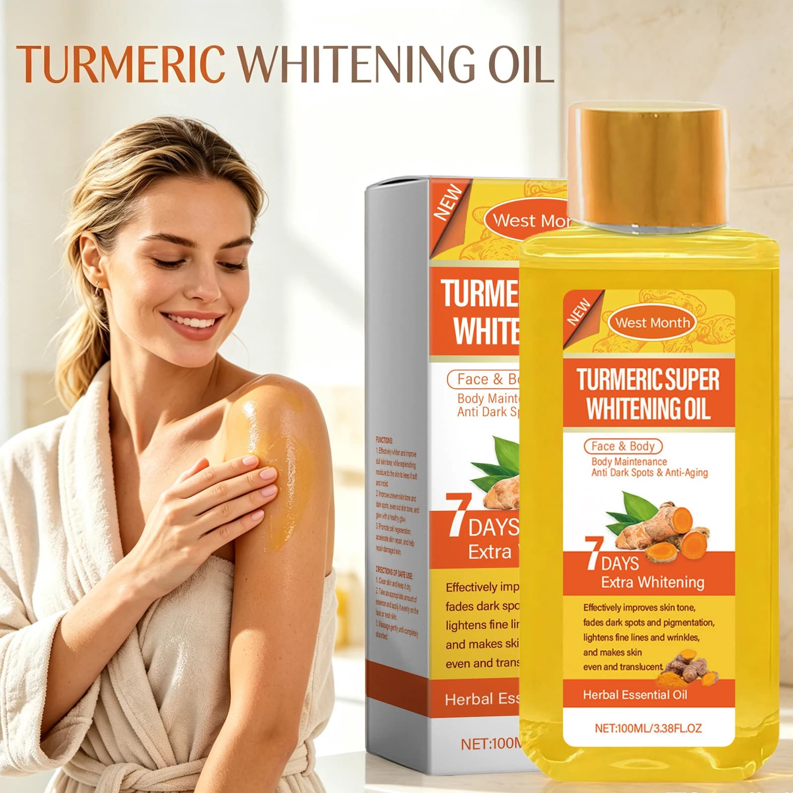 Turmeric Body Oil Brightens Even Skin Tone Gentle Formula Moisturizing Long Lasting Non Greasy Improves Dullness Smoothing Body Skin Care