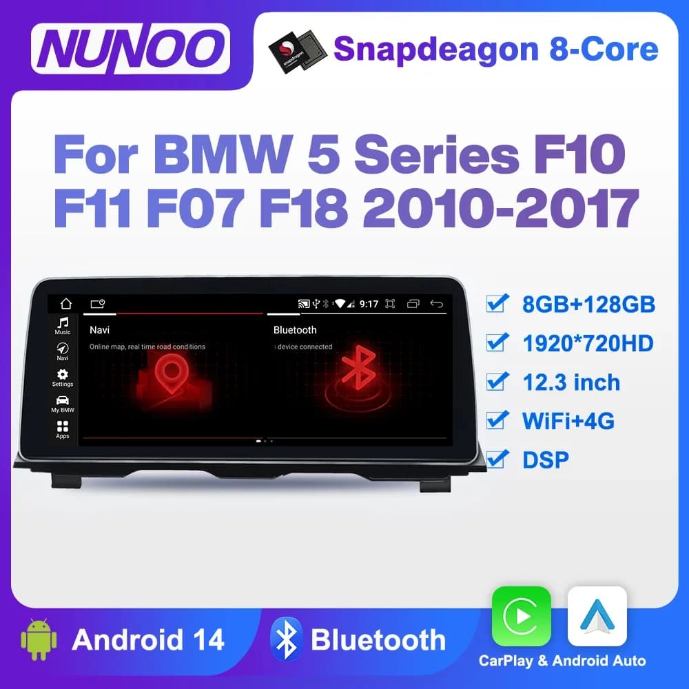 Per BMW Serie 5 F10 F11 F18 2010-2017 CarPlay Android 14 Lettore radio multimediale per auto Schermo IPS Navigazione GPS Auto Stereo DSP