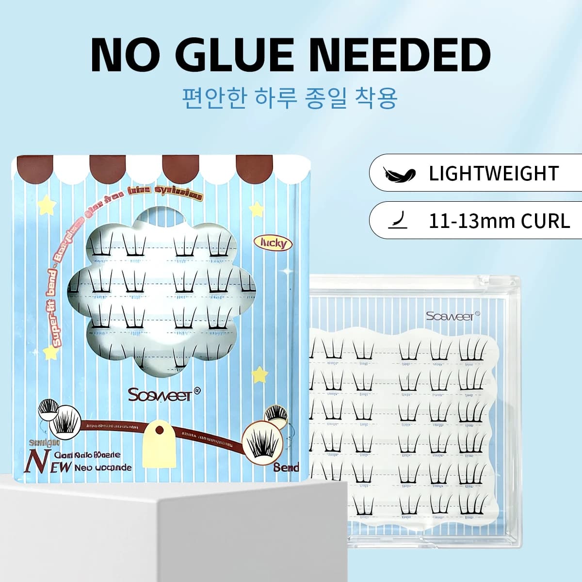 Natural Collarless Eyelashes, Ultra Soft, Segments, with Curved Effect, Manga Style for Daily Use