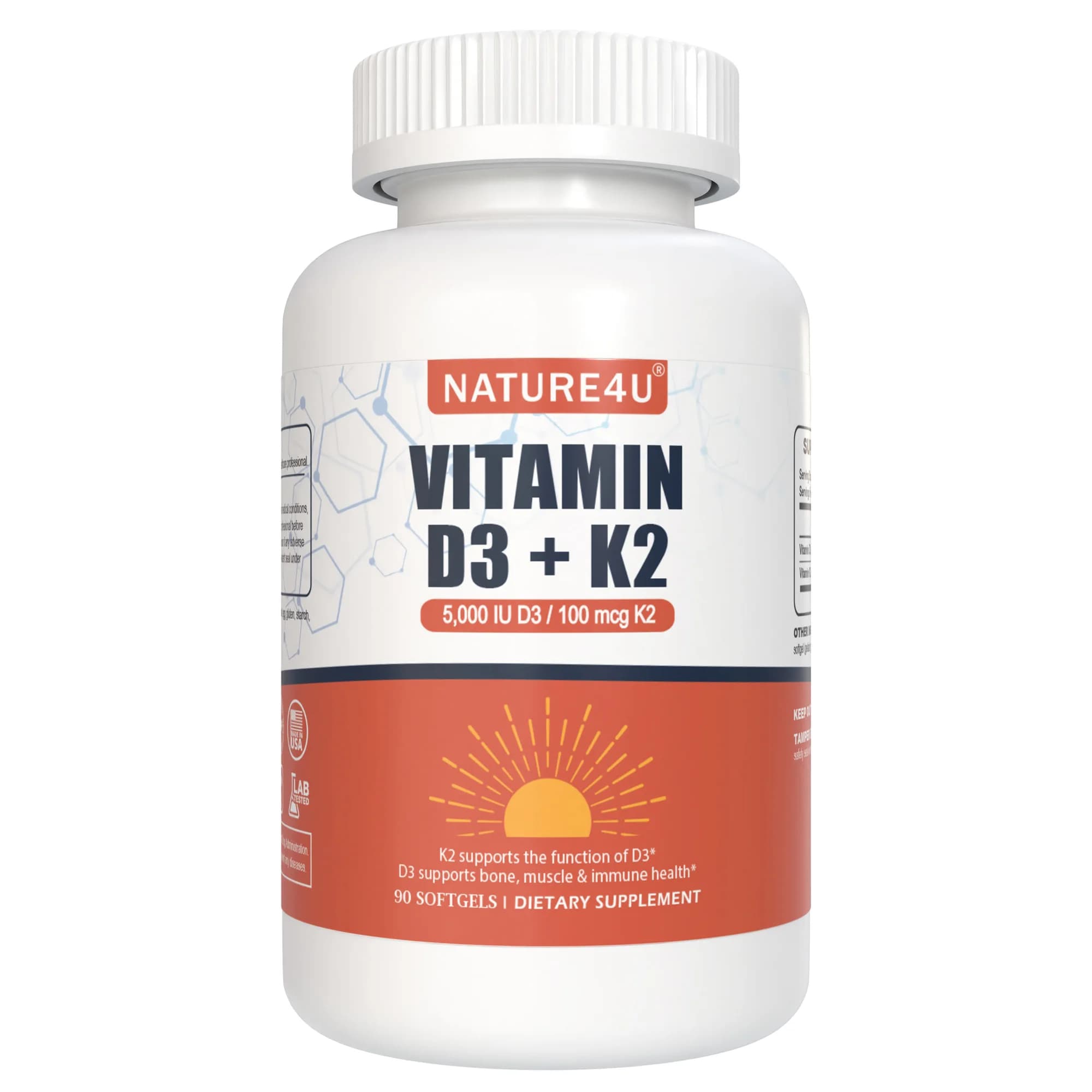 Vitamin D3 K2, 2 in 1 VIT D3 and K2 supplements for support for heart, bones, muscles and immunities, 90 Softgel