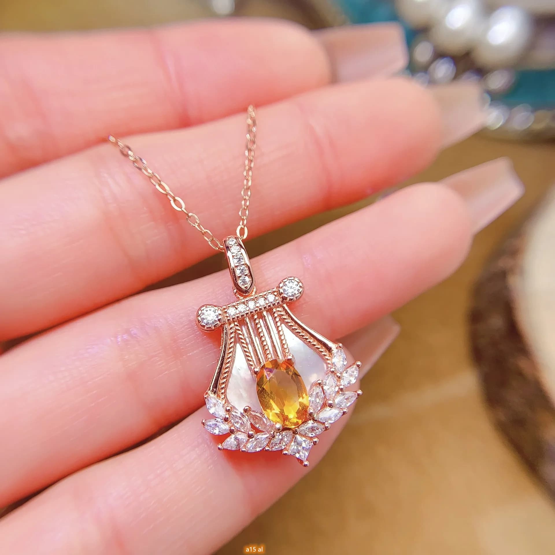 Gioielli Ragazza Collana in puro cristallo giallo naturale con pendente in argento puro 925 placcato oro rosa 18 carati Solo regalo di Natale per la fidanzata