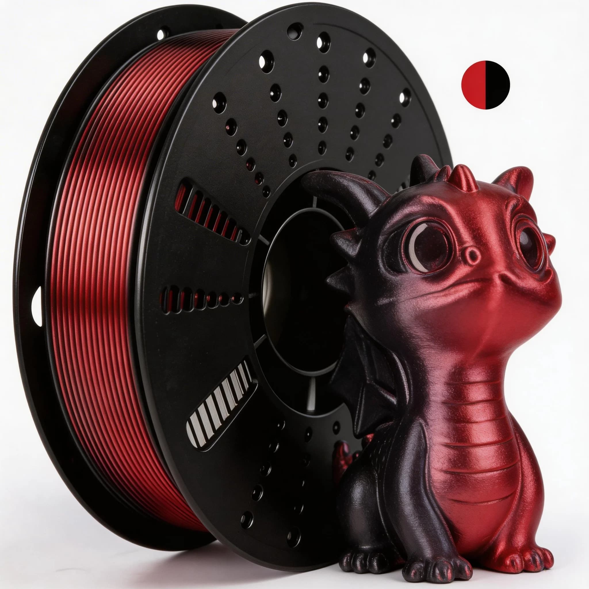 Filamento PLA Bicolore Nero Rosso 1.75mm, Filamento PLA Coestruso Lucido, Cambio Colore, 1kg