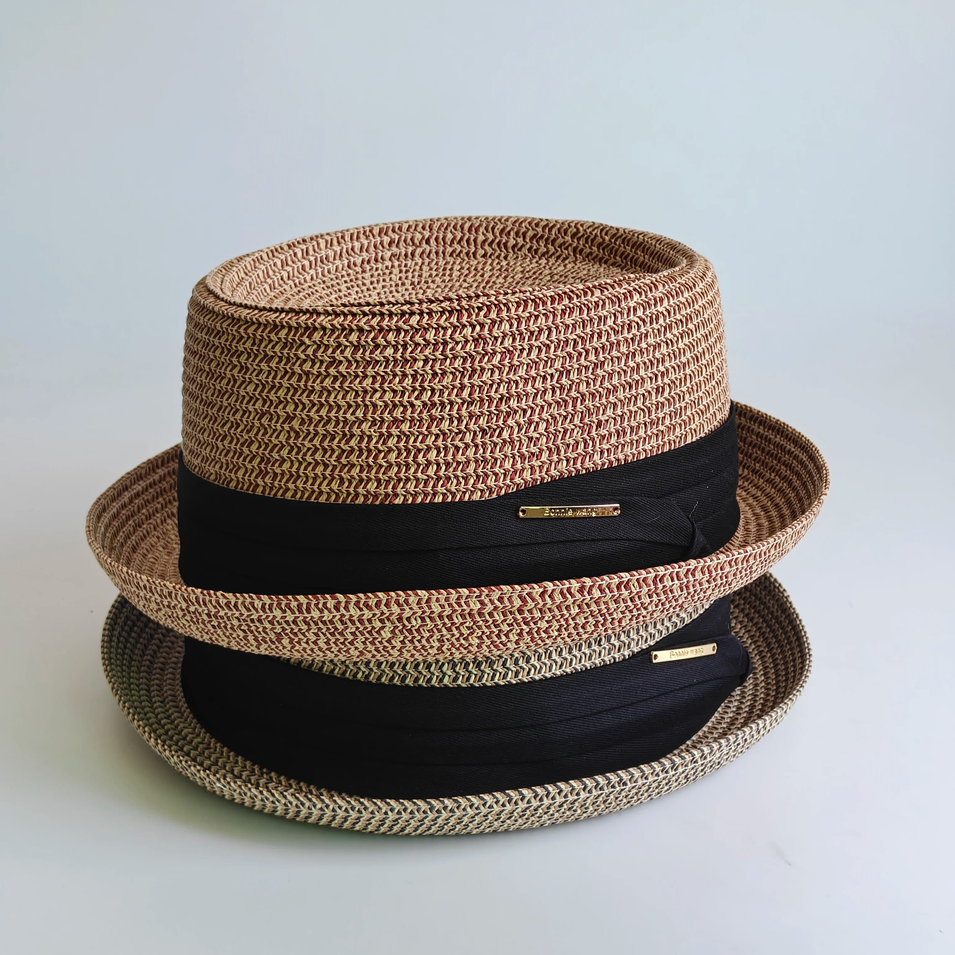 Classic Vintage British porkpie straw hat Men Summer Straw Fedora Breathable Beach Sun Hat Handwoven Straw Panama hat Travel Cap