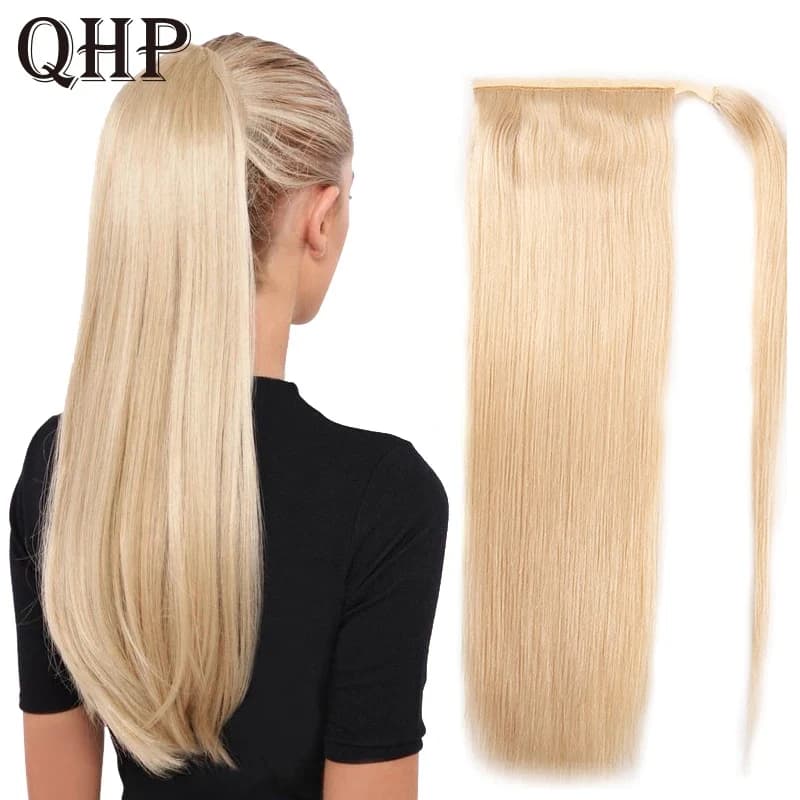 Straight Ponytail Real Natural Human Hair Extensions Brazilian Remy Clip In Hair Extensions Ponytail Wrap Around Horsetail Hair