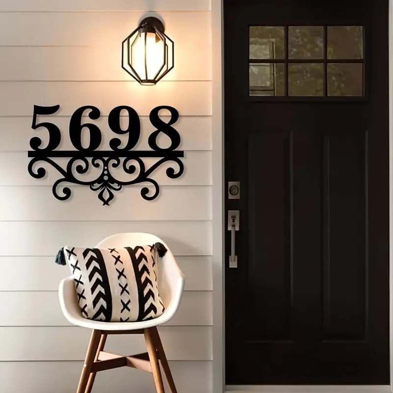 Ornate Scrollwork Metal House Number Sign, Wall Door Mount Address Plaque Durable Stylish Outdoor Home Decoration