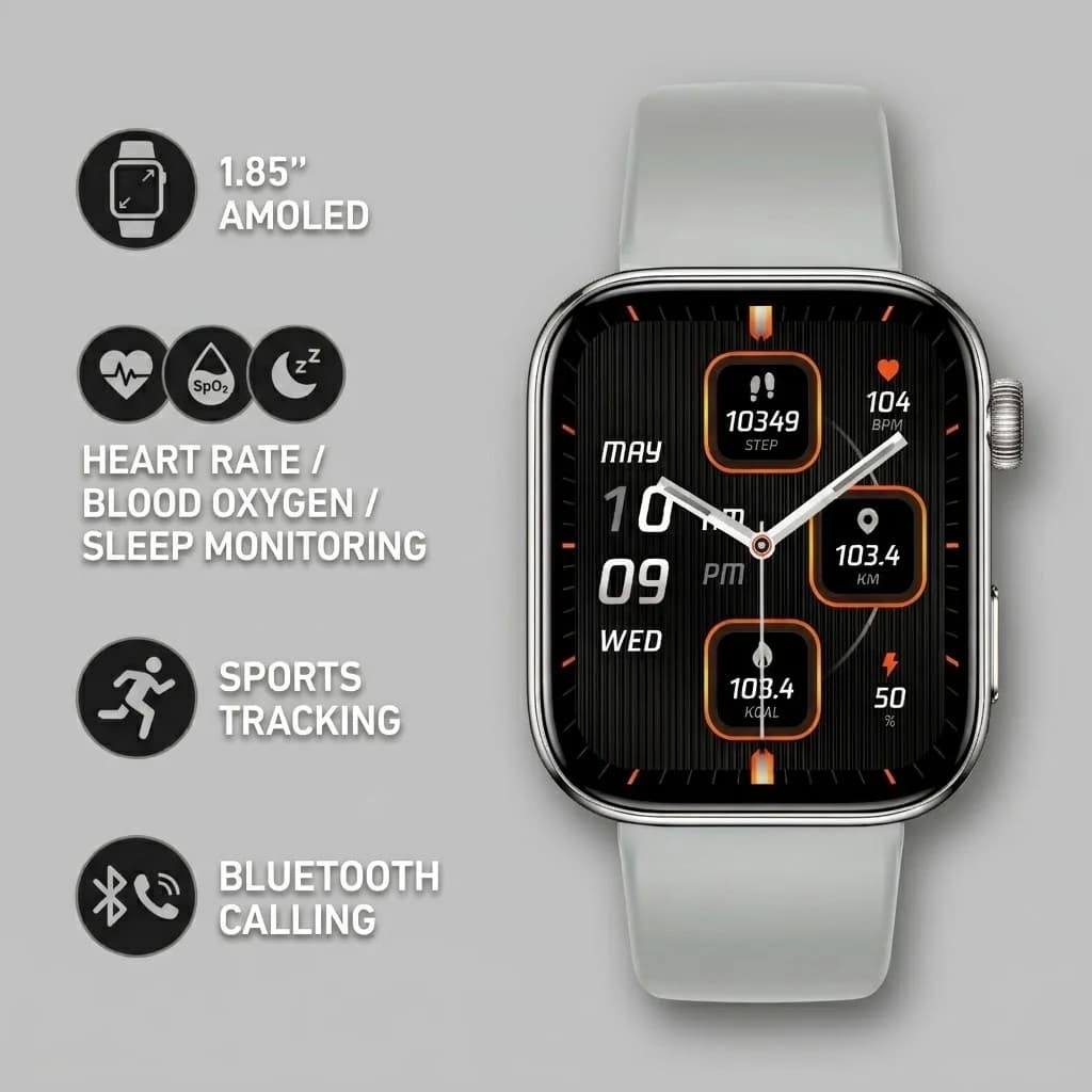 2026 New Smart Sport Watch Fitness Tracker Sleep Monitoring Heart Rate Blood Oxygen Sports Tracking Bluetooth Calling Wristwatch