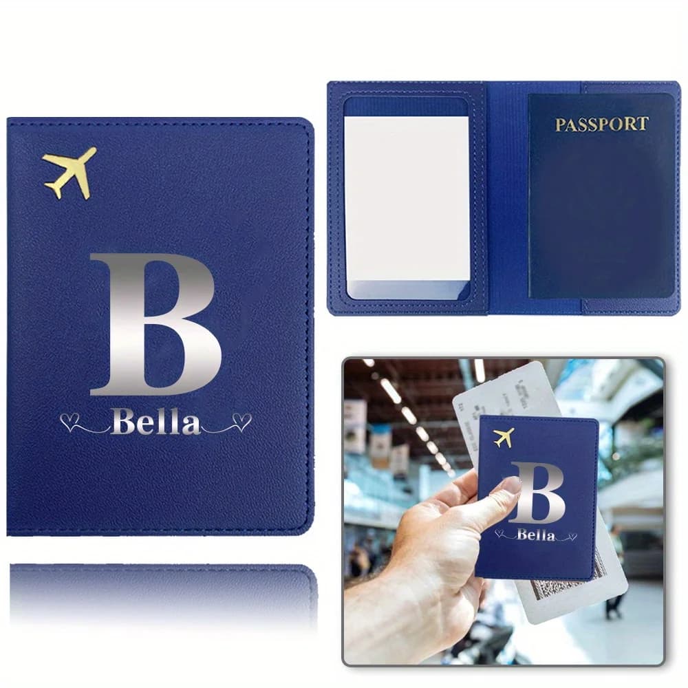Faux Leather Personalized Passport Cover, Slim Multi-use Travel Wallet for Passport ID Card Coin Storage