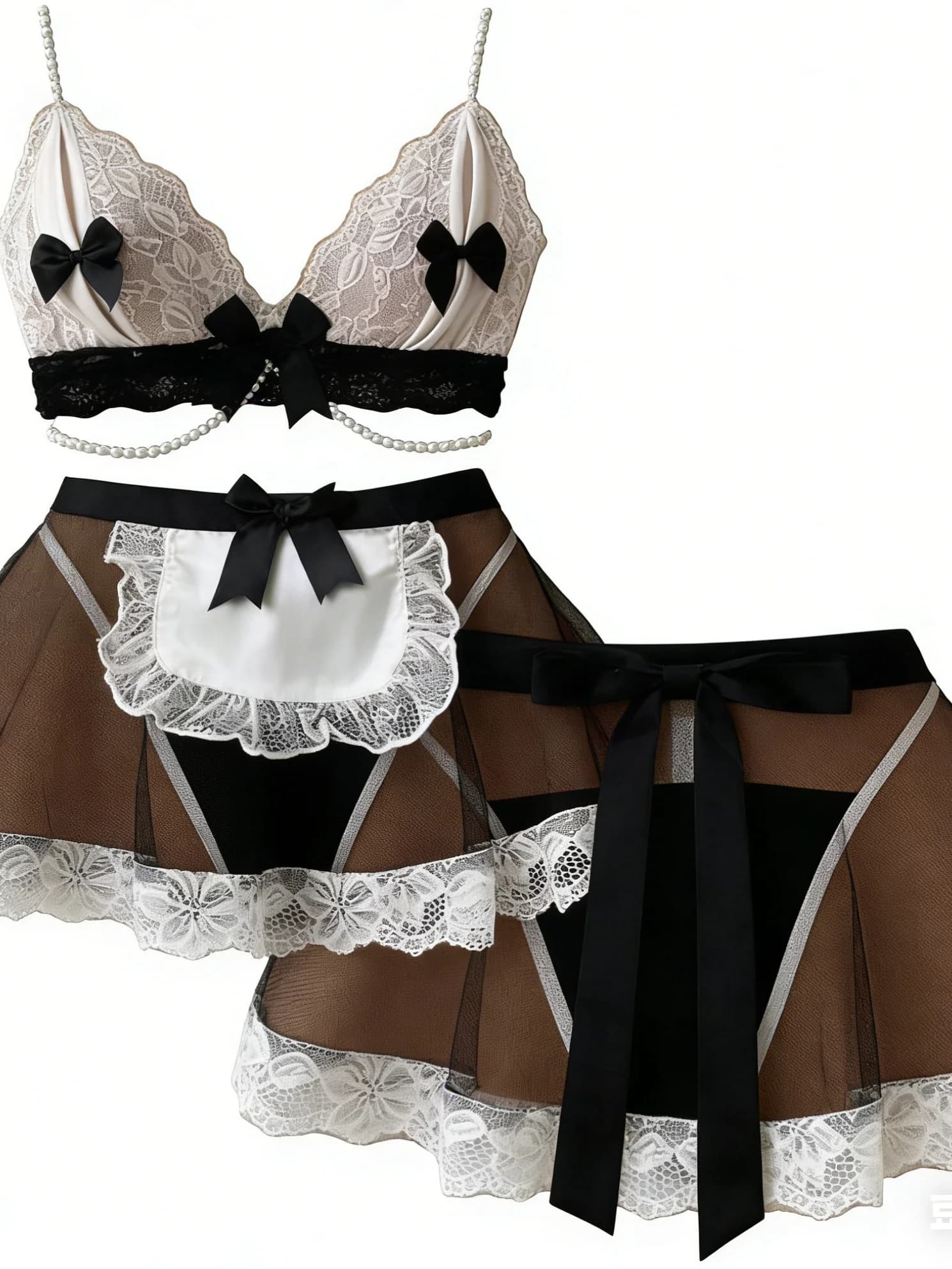 Set Pigiama e Lingerie Estivo di Donna con Motivo Floreale, Nastro in Pizzo, Gonna Corta Bicolore