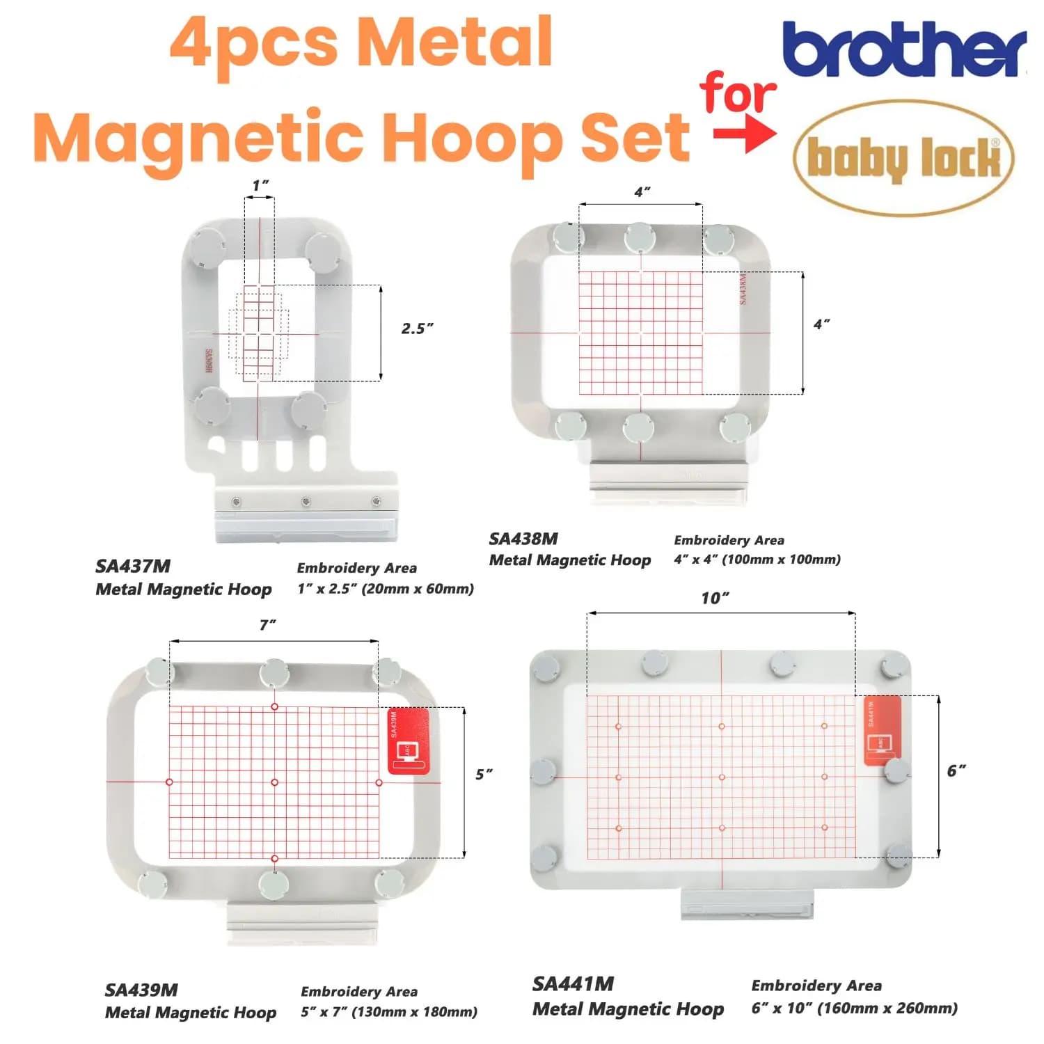 Metal Magnetic Hoop Set for Brother V3 V5 V7 BP2100 BP2150L BP1430L NV870 NV800E VE2300 NQ1400E XE1 XJ1 Embroidery Machines