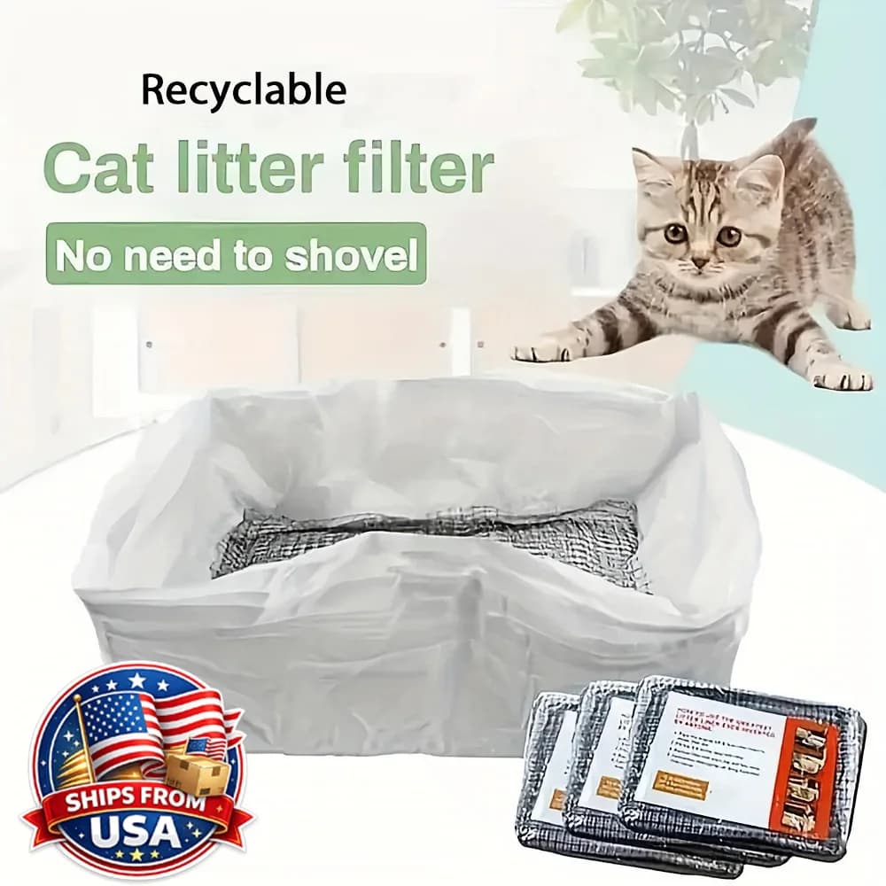 10 Sacchetti Riutilizzabili per Lettiera Gatti, Fodere per Vassoio Resistenti con Rete Filtrante e Cordoncino, Facili da Pulire, Portatili per Gattini e Gatti da Interno
