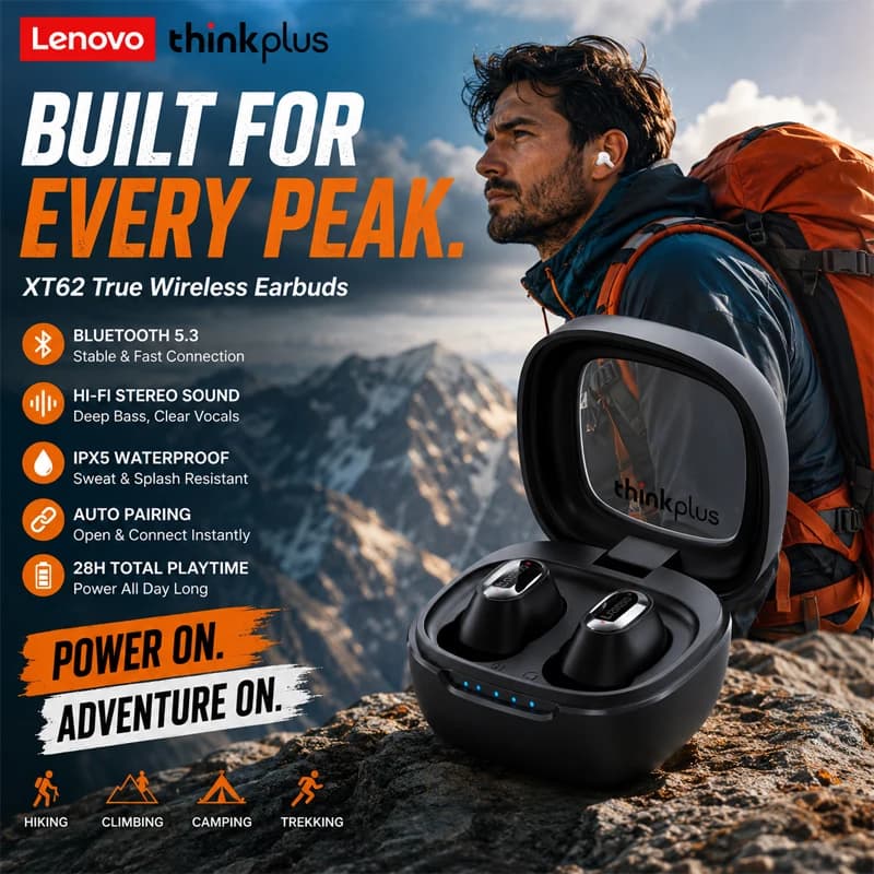 Auricolari originali Lenovo XT62 TWS Bluetooth 5.3 Auricolari wireless a bassa latenza Cuffie HiFi Sport con microfono HD Call