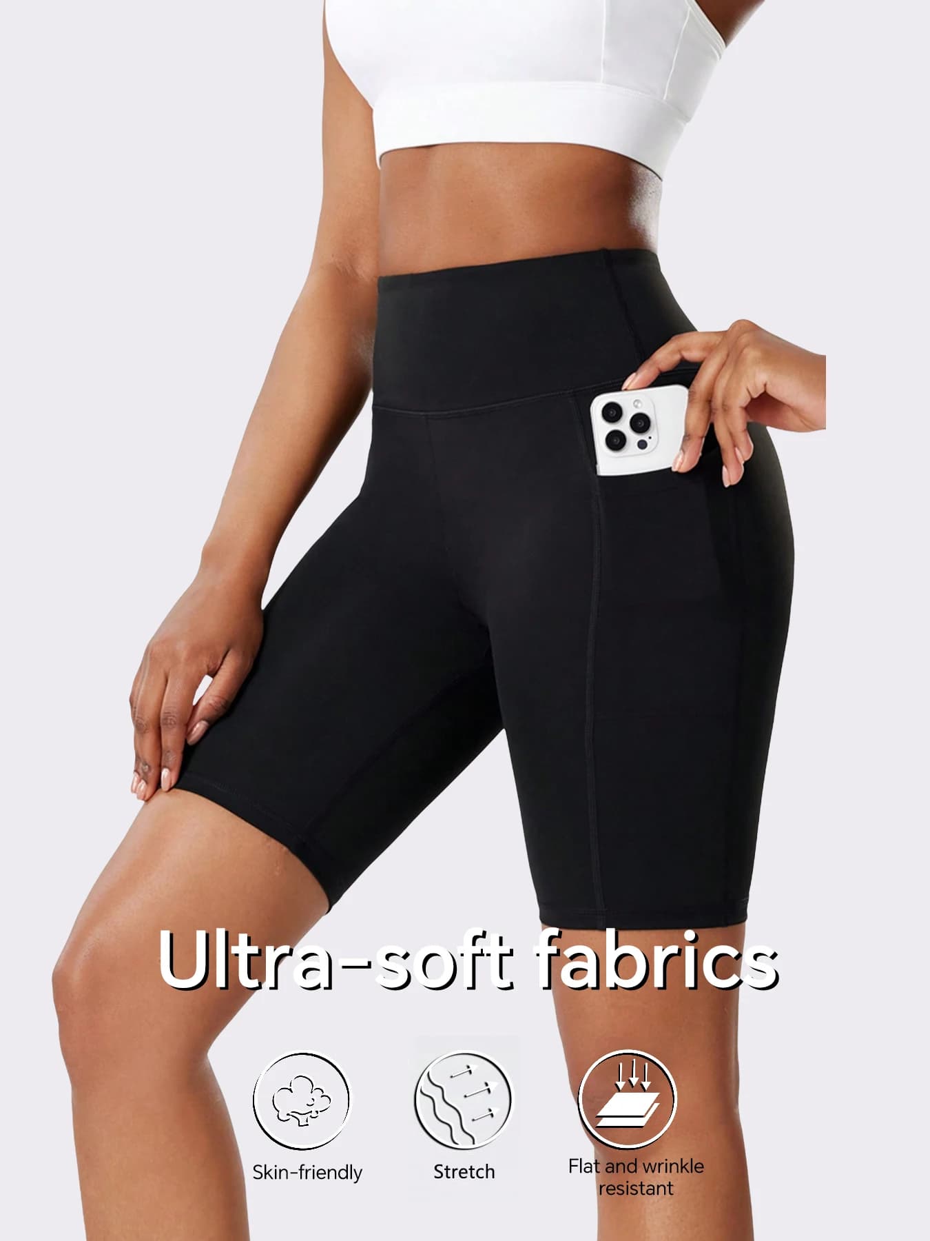 Pantaloncini da yoga da donna, leggings con tasche, pantaloncini da motociclista neri, controllo della pancia a vita alta, morbidi ed elastici, leggings sportivi da donna