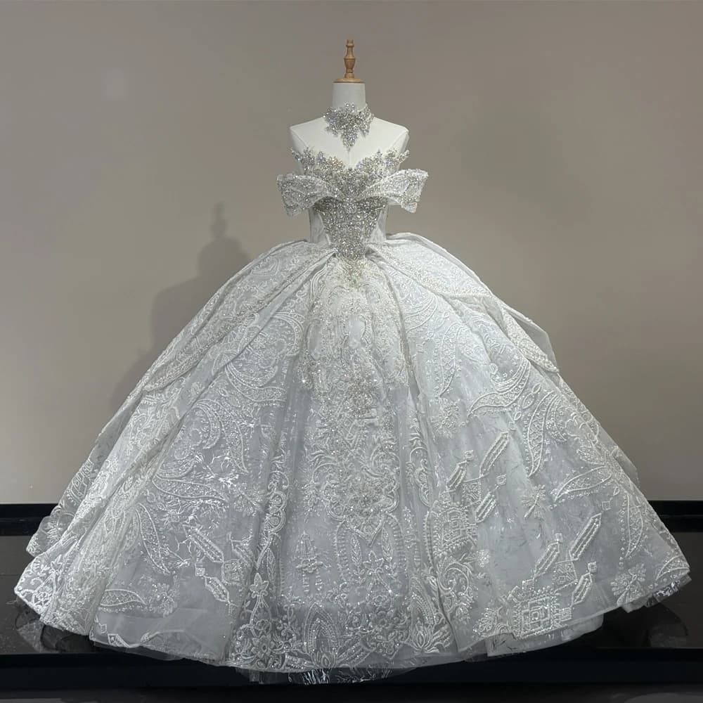 Abiti da sposa 2026 con perline di cristallo, scollo a cuore, spalle scoperte, personalizzabili, con lacci sul retro, Vestido De Novia Con Muchos