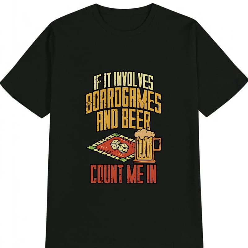 T-shirt grafica casual da uomo SE INVOLVES BOARDGAMES AND BEER Stampa con maglietta girocollo con design a tazza di birra per pizza