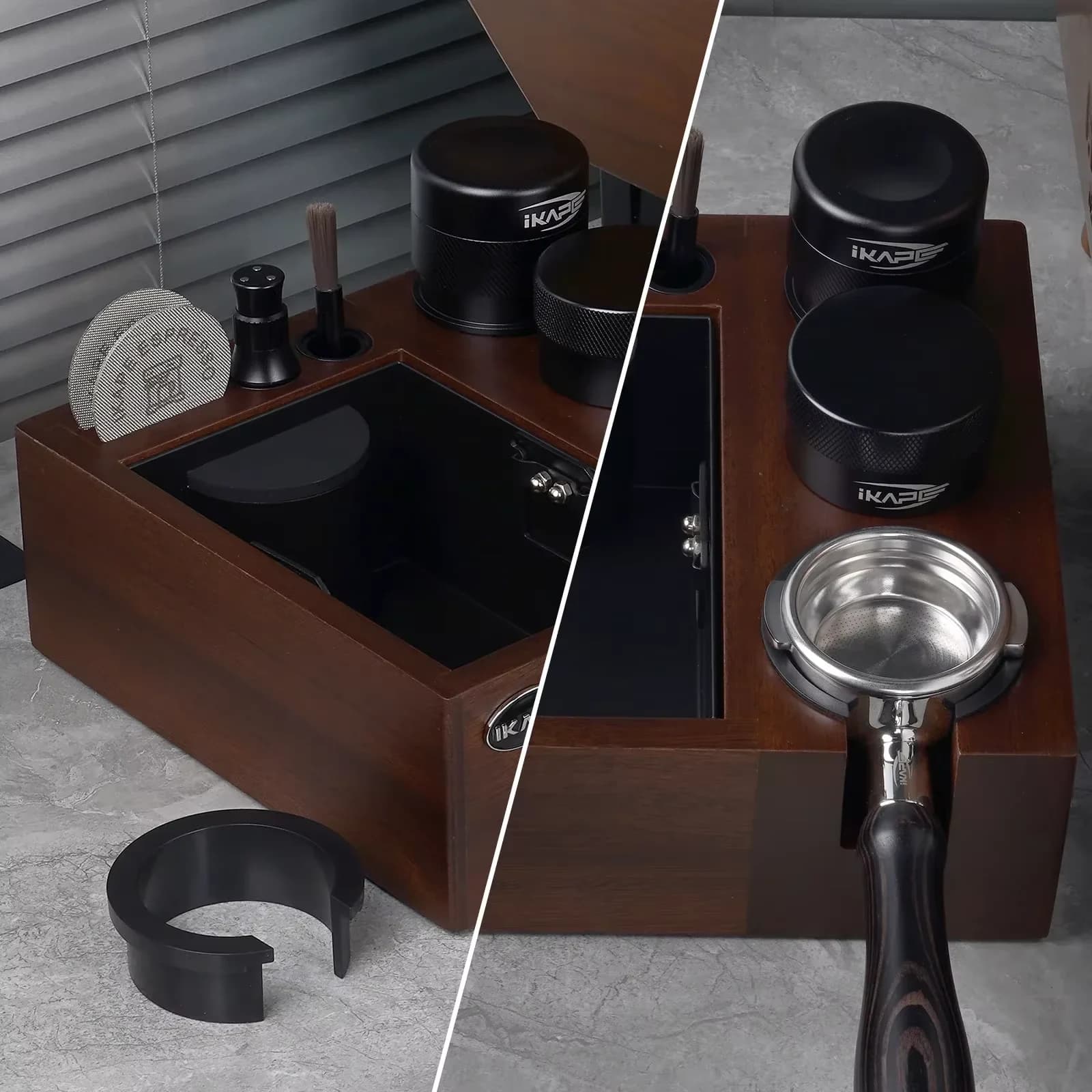 IKAPE V2 Coffee Knock Box, Integrated Espresso Tools Organizer for Barista Accessories Storage
