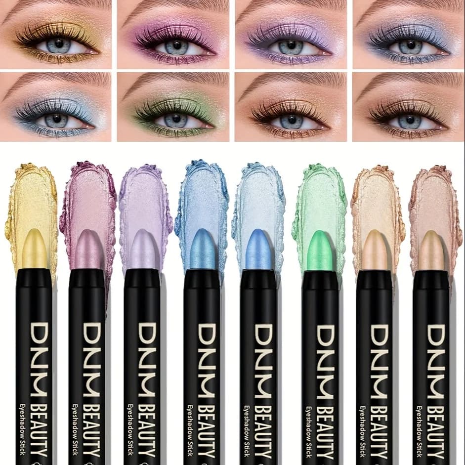 Set di ombretti metallici in stick da 8 pezzi: glitter champagne e evidenziatore Trucco occhi impermeabile a lunga durata in marrone, corallo, blu, G
