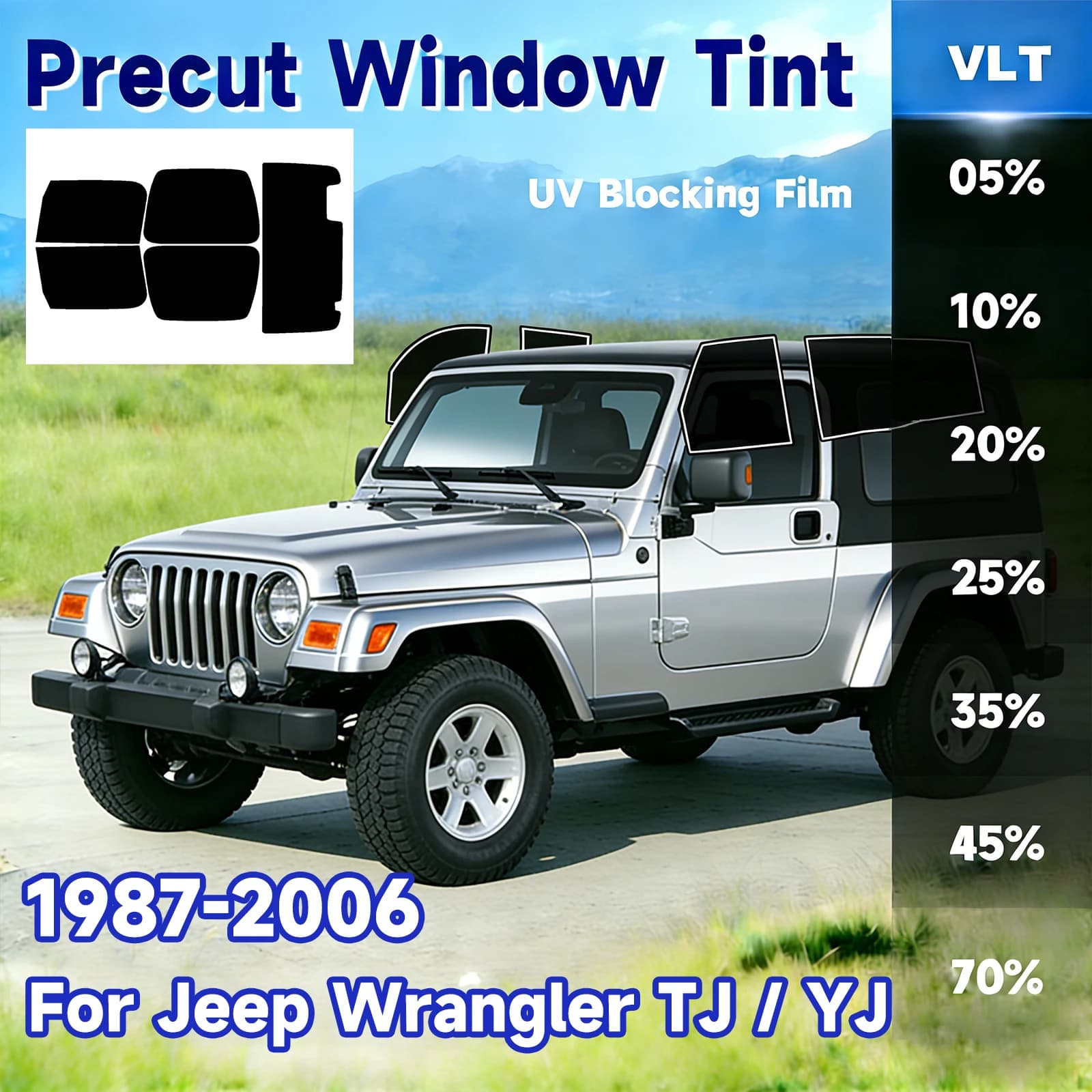 Pellicola Oscurante Personalizzata per Finestrini Auto Jeep Wrangler Tj/Yj 1987-2006, Accessori Auto, Protezione per Parabrezza e Tutti i Lati