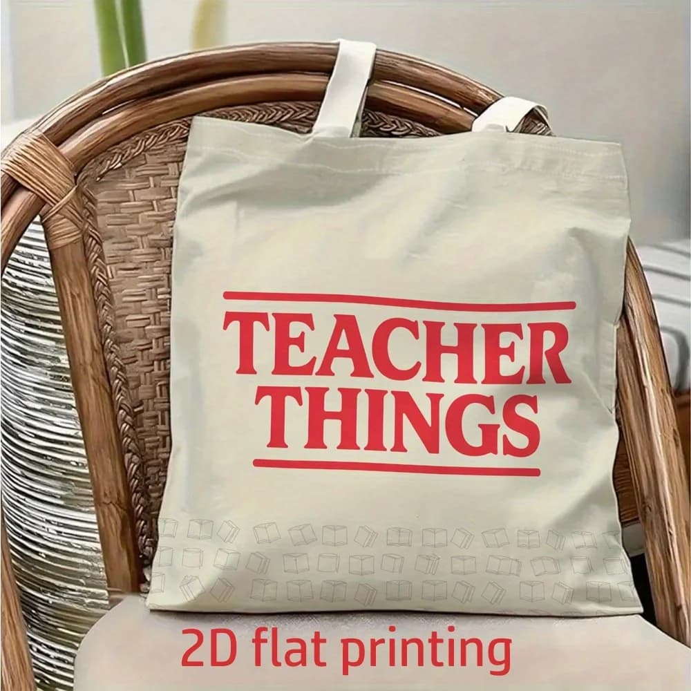 1 pezzo di borsa a tracolla in tela con testo creativo "Teacher's Item", borsa tote pieghevole leggera, borsa per la spesa riutilizzabile con tracolla fissa, regalo perfetto per pendolarismo, viaggi, shopping, scuola e vacanze