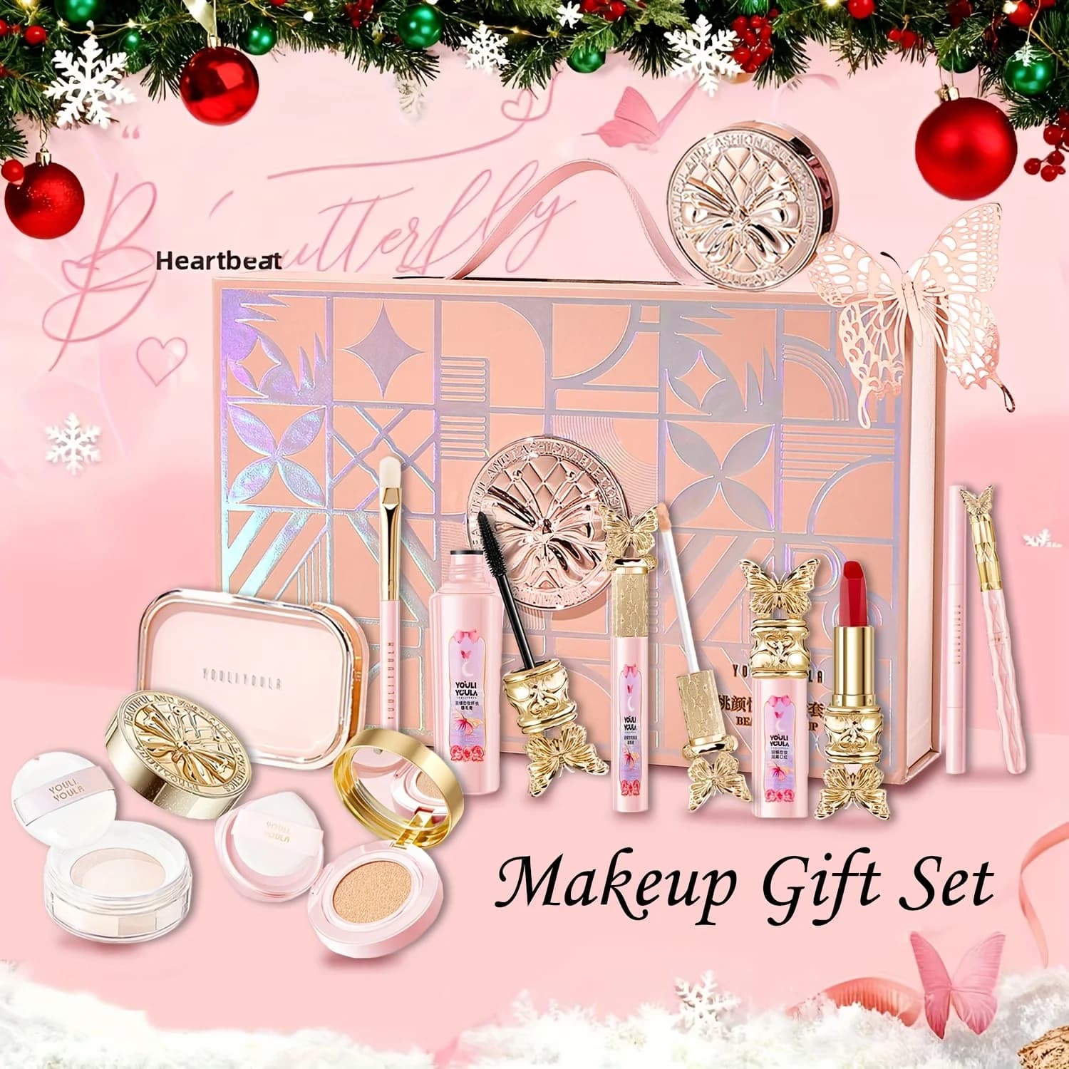 9Pcs Makeup Gift Set, Including Concealer, Air Cushion BB Cream, Lipstick, Eyeshadow Palette, Setting Powder, Eyeshadow Brushes, Mascara, Eyebrow Pencil & Eyeliner Liquid, Perfect Valentine's Day & Birthday Gift for Mom and Friends