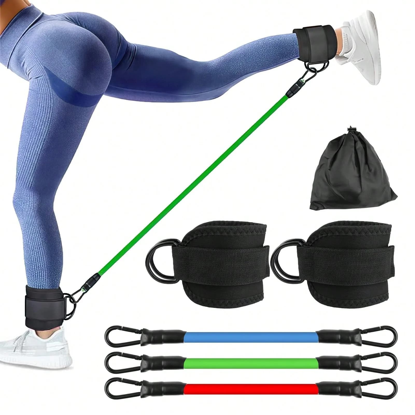 Pack of 3 bands of ankle resistance, ankle bands for training with cuffs, resistance bands for training equipment for legs and buttocks