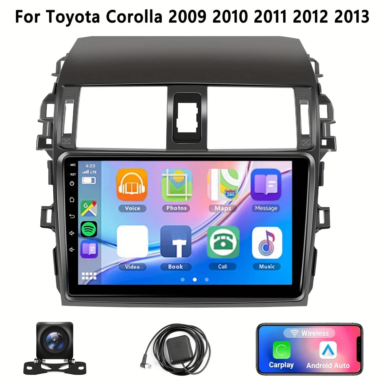 Autoradio wireless da 9 pollici per Toyota Corolla 2009 2010 2011 2012 2013 Supporto CarPlay Android Auto, 2 + 32G Touch Screen Car Stere