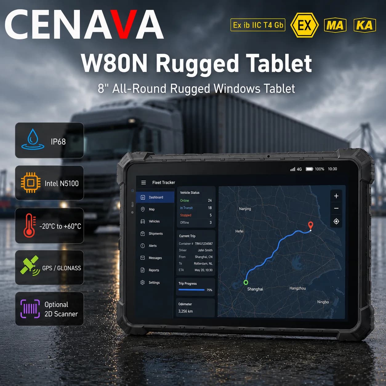 CENAVA W80N Rugged Industrial Tablet 8 Inch Windows 10 N5100 Quad Core GPS 10point Touch Industrial PC Rugged Tablet with RJ45