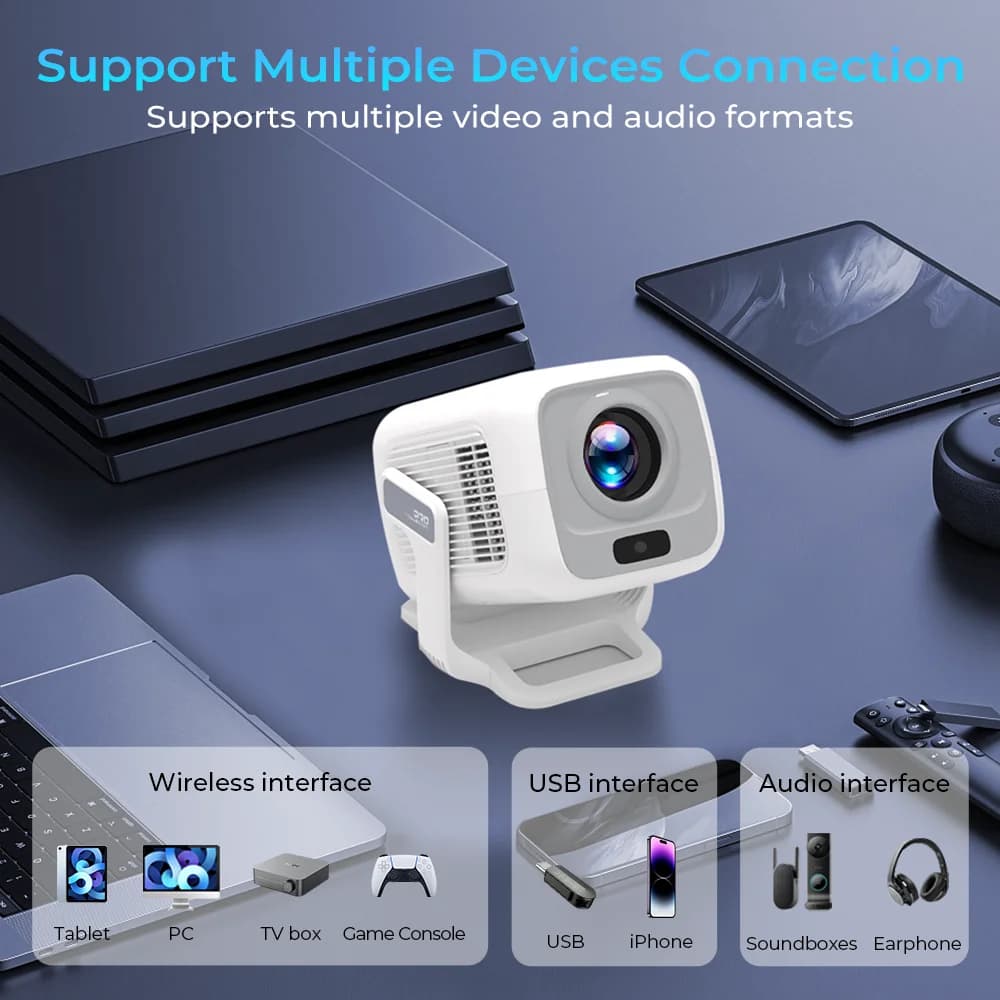 Mini Projector X3AR Android 14 Full HD 1080P Support 4K, 5G WiFi 6 Bluetooth 5.4, Smart Portable Wireless for Outdoor Home