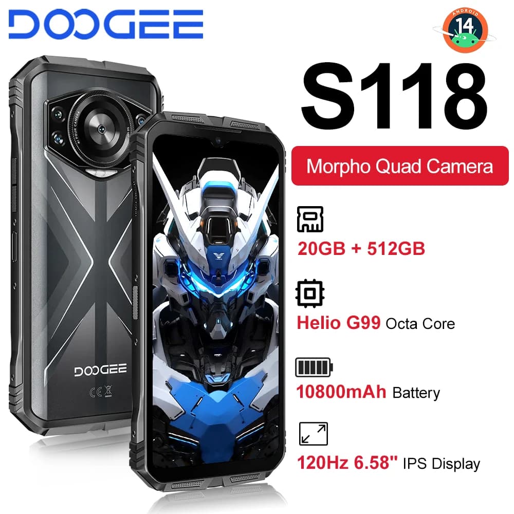 DOOGEE S118 Rugged Phone Schermo FHD+ da 6,58" Helio G99 Telefono Portatile 8GB+512GB 10800mAh 50MP Triplo Smartphone Android 14 NFC