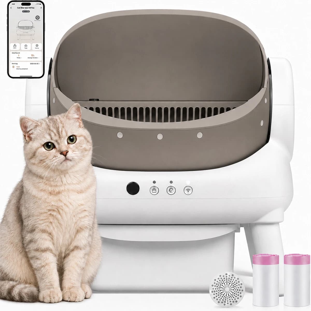 Cumrige Automatic Rotary Self Cleaning Cat Litter Box Low Noise WiFi App Controlled Kitty Toilet Splash Guard Odor Block Smart Cat Litter Box for Indoor Cats