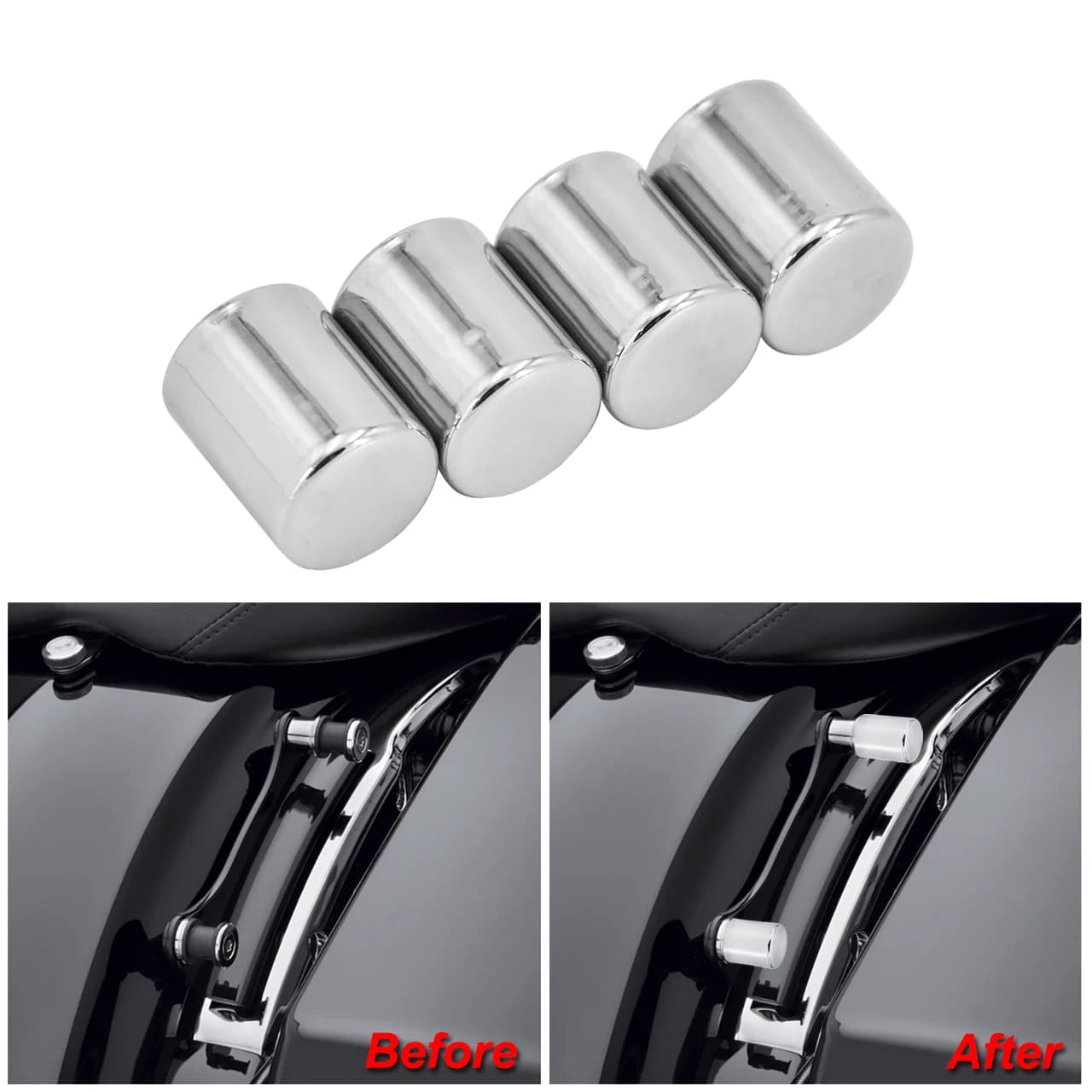 Kit 4 Pezzi Copri Punti di Aggancio Cromati per Moto Harley Touring Electra Street Glide Road King Dyna Softail Sportster XL