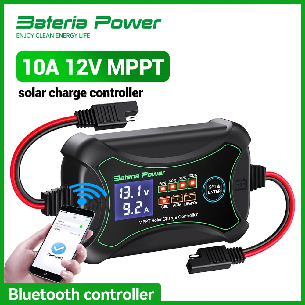 Solar Charge Controller Wireless MPPT 10A with BT, Intelligent Control via Smartphone App, 12 Volt