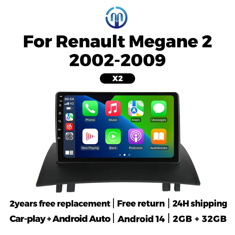 NAVIFLY 4 Core 32GB Autoradio Lettore Multimediale per Renault Megane 2 2002-2009 Wireless Carplay Telecamera Posteriore GPS WiFi BT