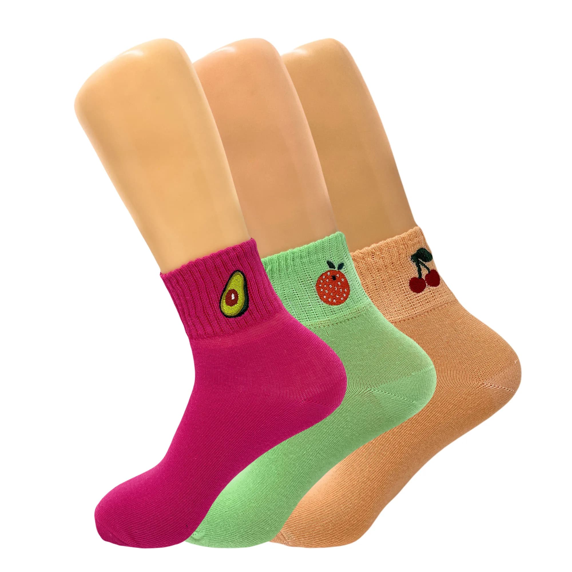 Women's Ankle Socks in Cotton Mini Half Crew Fruit 3 pairs