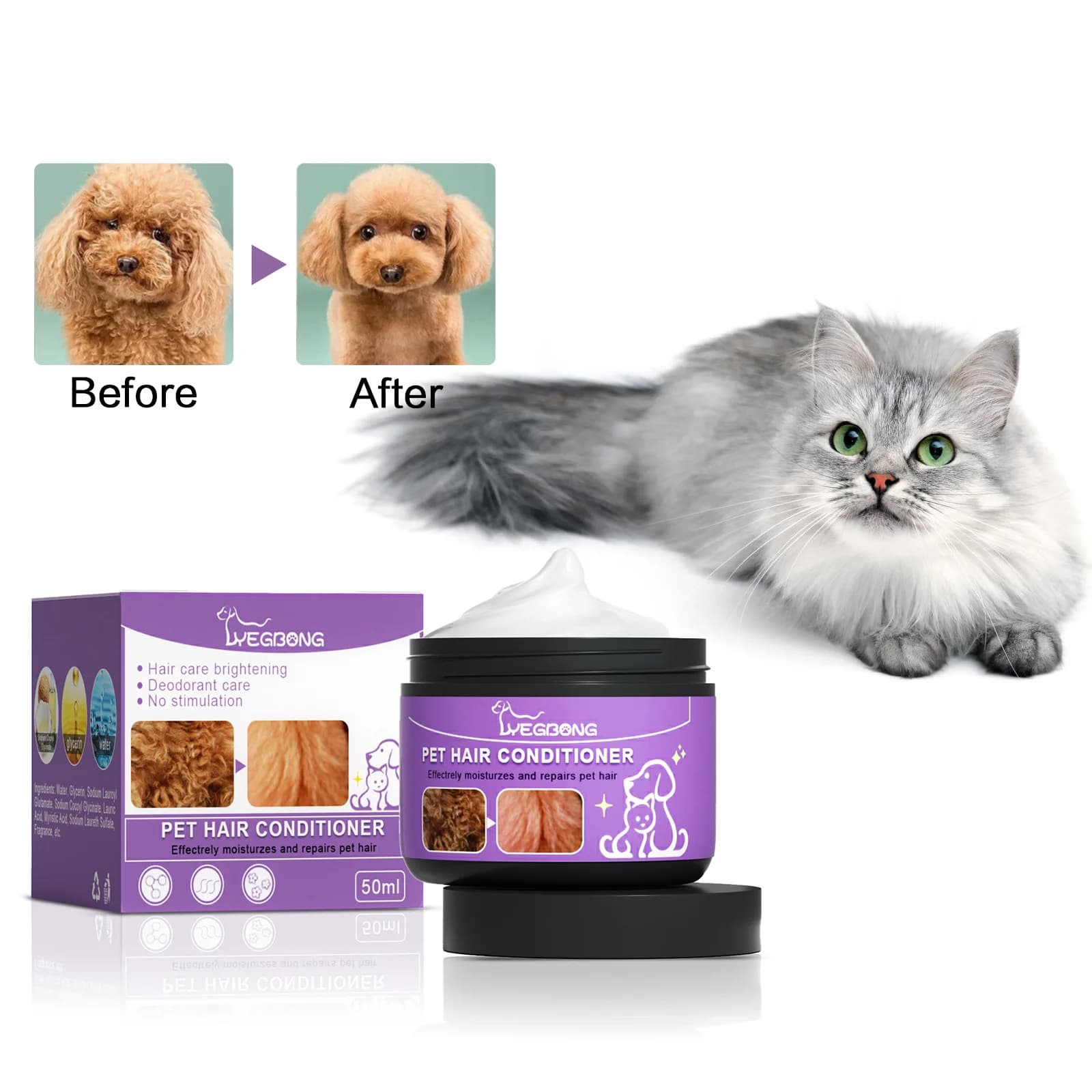 Balsamo per peli di animali domestici Ammorbidente dei capelli Prevenire nodi dei capelli Bagno Pulito Rimozione degli odori Idratante Gatto Anti acari Zecche Shampoo per cani