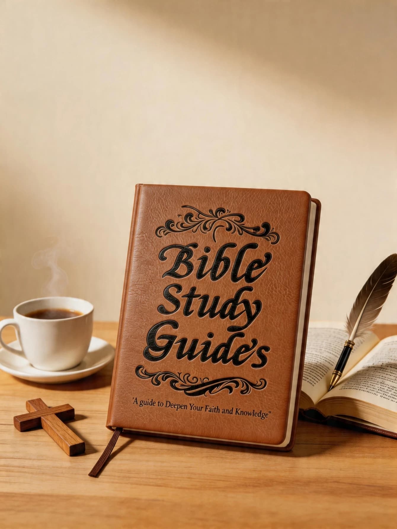 1Pcs Premium Faux Leather Inspirational Faith Study Journal, Hardcover Devotional Reflection Notebook, Elegant Engraved Daily Knowledge Deepening Planner with Ribbon Bookmark