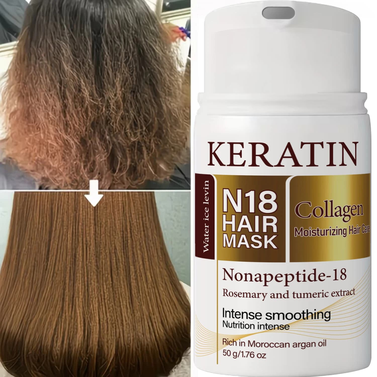 Water Ice Levin N18 Nonapeptide-18 Hair Mask Keratin Collagen Argan Oil Hydrate Repair Dry Frizzy Damaged Hair Treatment 50g
