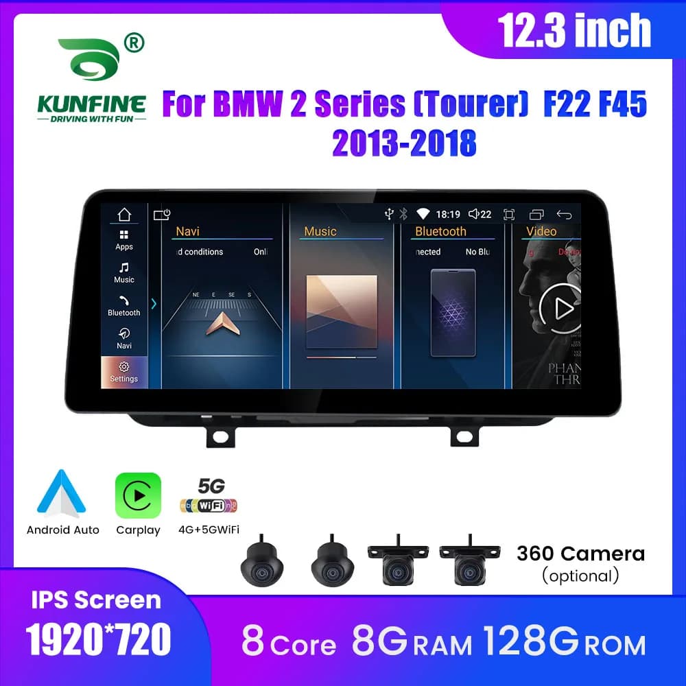 Autoradio Android da 12,3 pollici per BMW Serie 2 Tourer F22 F45 2013-2018 NBT EVO Sistema di navigazione GPS Lettore multimediale Carplay