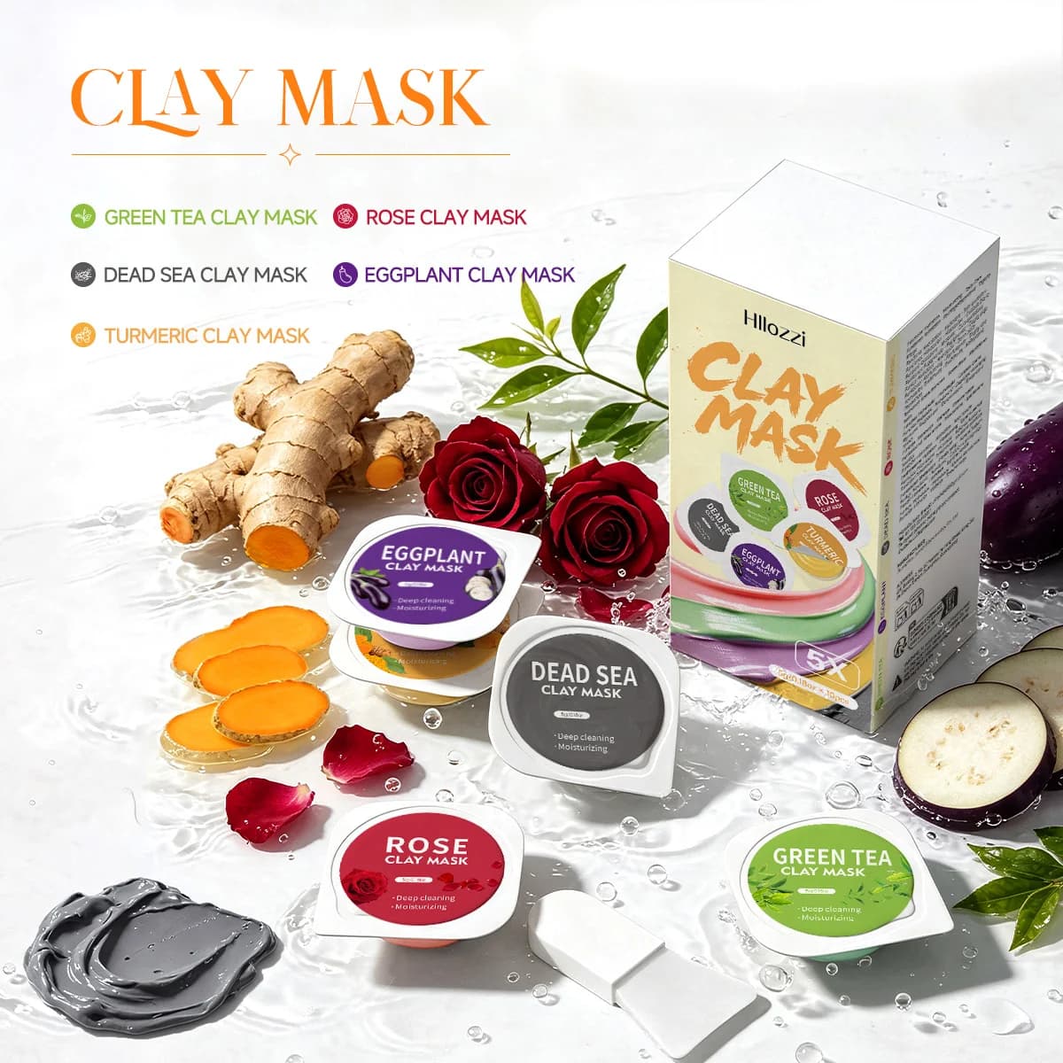 Mixed Clay Mask Pods Set with Brush - Hydrating & Gentle Cleansing Pack, Suitable for All Skin.