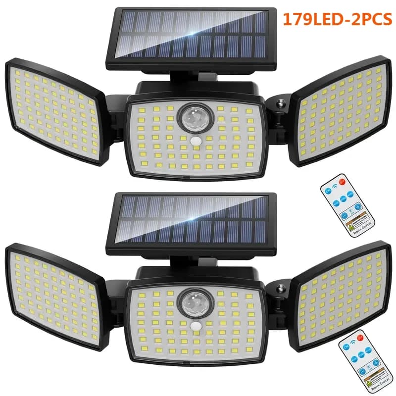 Lampada da parete ad energia solare a 179 LED da 2 luci solari con sensore di movimento con telecomando Luce di sicurezza esterna impermeabile per giardino