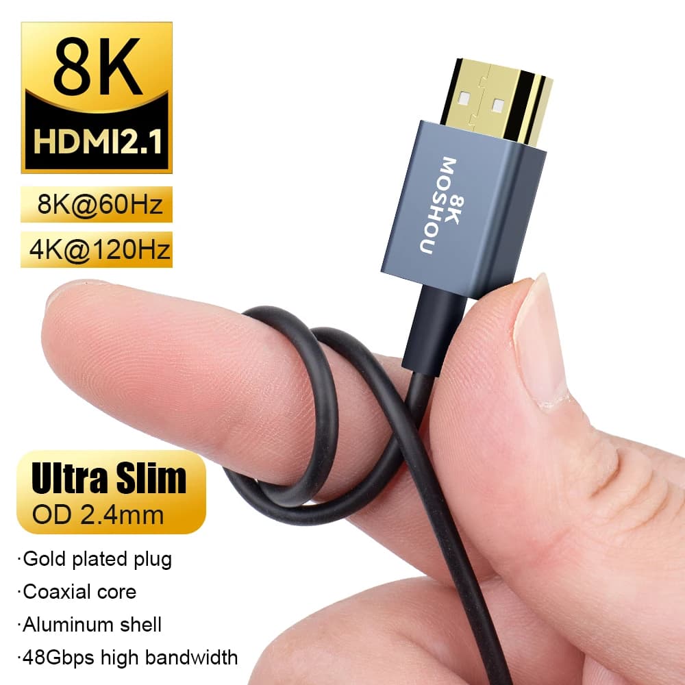 MOSHOU HDMI 2.1 Cavo coassiale flessibile da HDMI a HDMI 48Gbps eARC HDR 8K 60Hz 4K 120Hz per TV Box PS5 Laptop