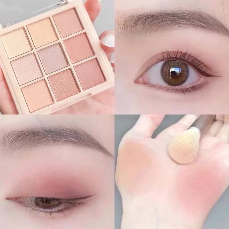 9-Color Long-Lasting Matte Eyeshadow Palette with Warm Nude to Pink-Brown Shades for an Everyday, Natural Look