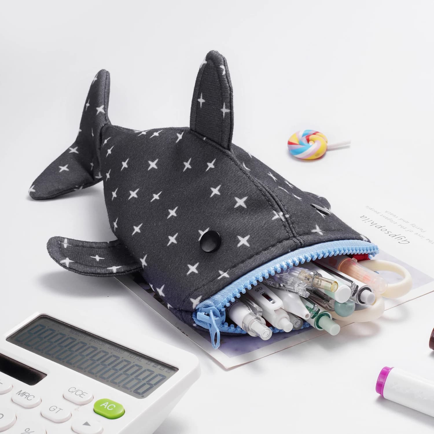 1PC Shark Small Pencil Case, Large Capacity Pencil Pouch Coin Purse Zipper Pencil Holder Box ,Special Office Stationery Supplies