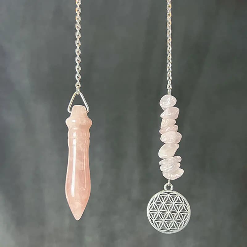 Pendolo in pietra naturale per divinazione Colpo egiziano Quarzo rosa Cristallo Pendolo Fiore di fascino Reiki Pendulo X364