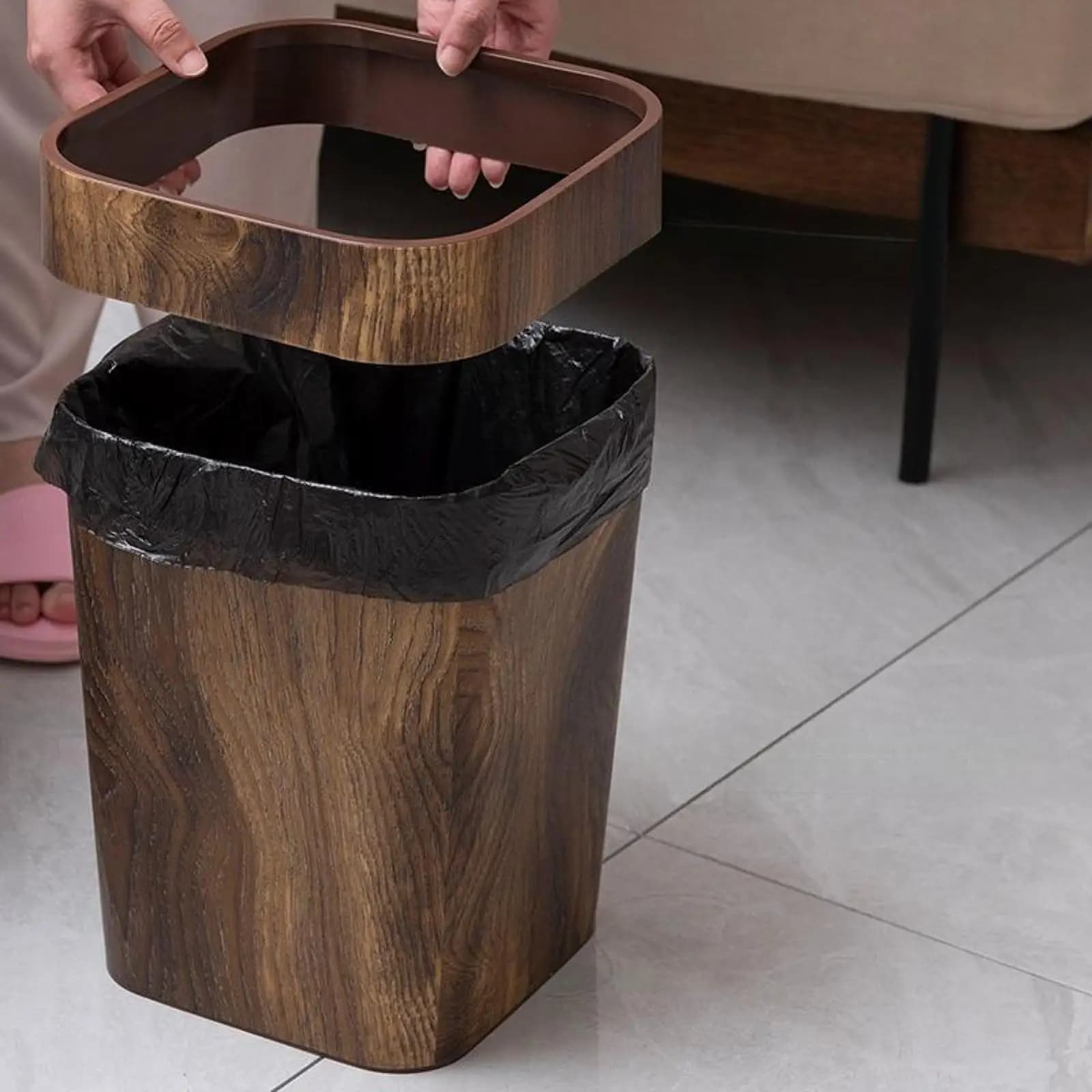 Bidone della spazzatura decorativo antiscivolo elegante bidone dei rifiuti rettangolare a tenuta stagna bidone della spazzatura per la casa dormitorio bagno soggiorno cucina
